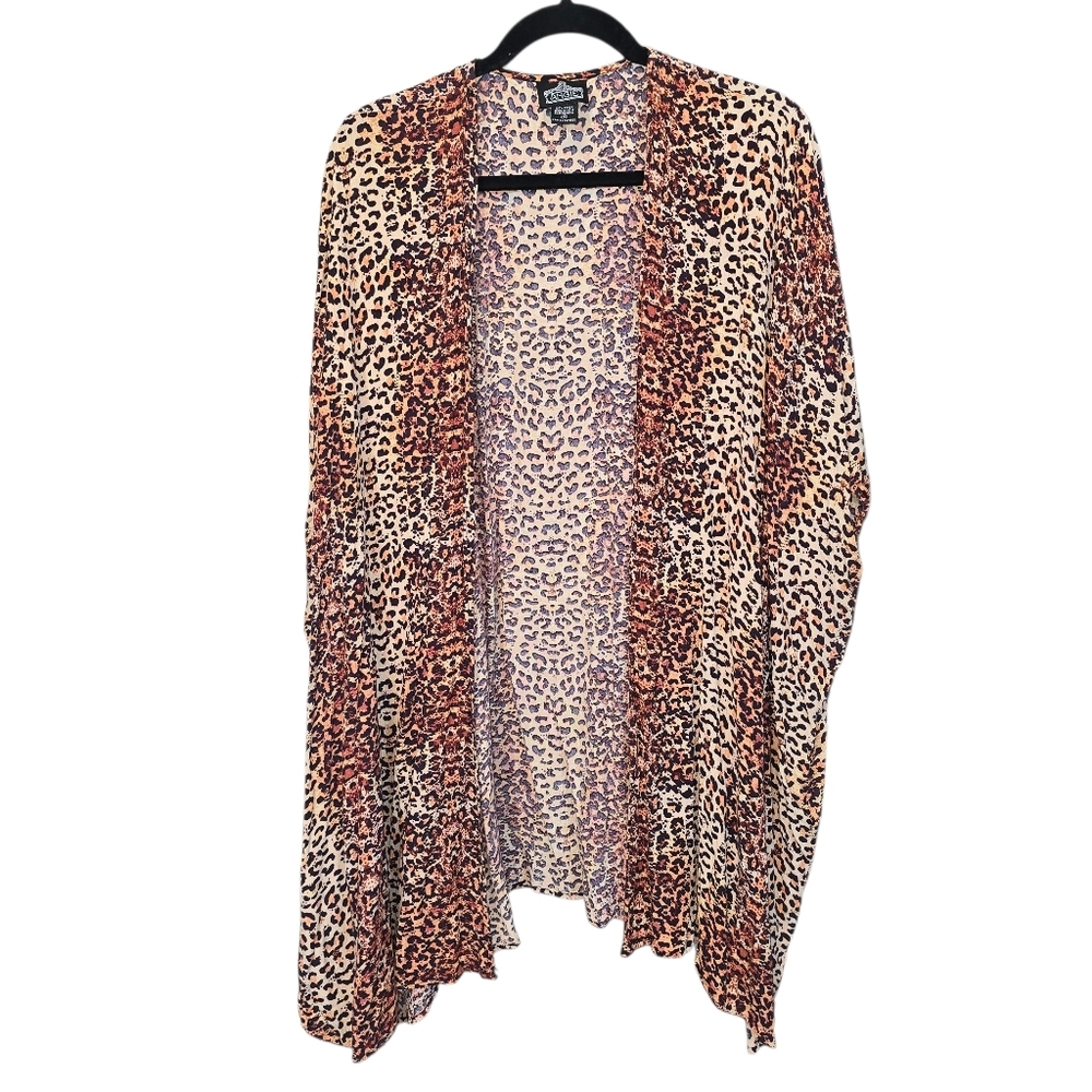 Angie Leopard Print Open-Front Kimono Cardigan Size M (Fits Up To XL)